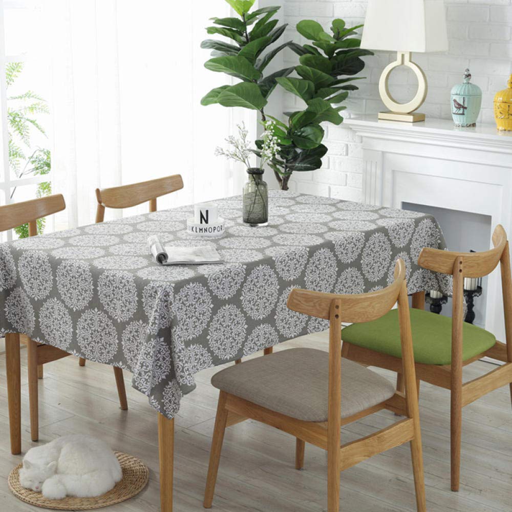Nappe sans plis gris rétro fleur 120x120 en coton lin thermorégulateur et durable