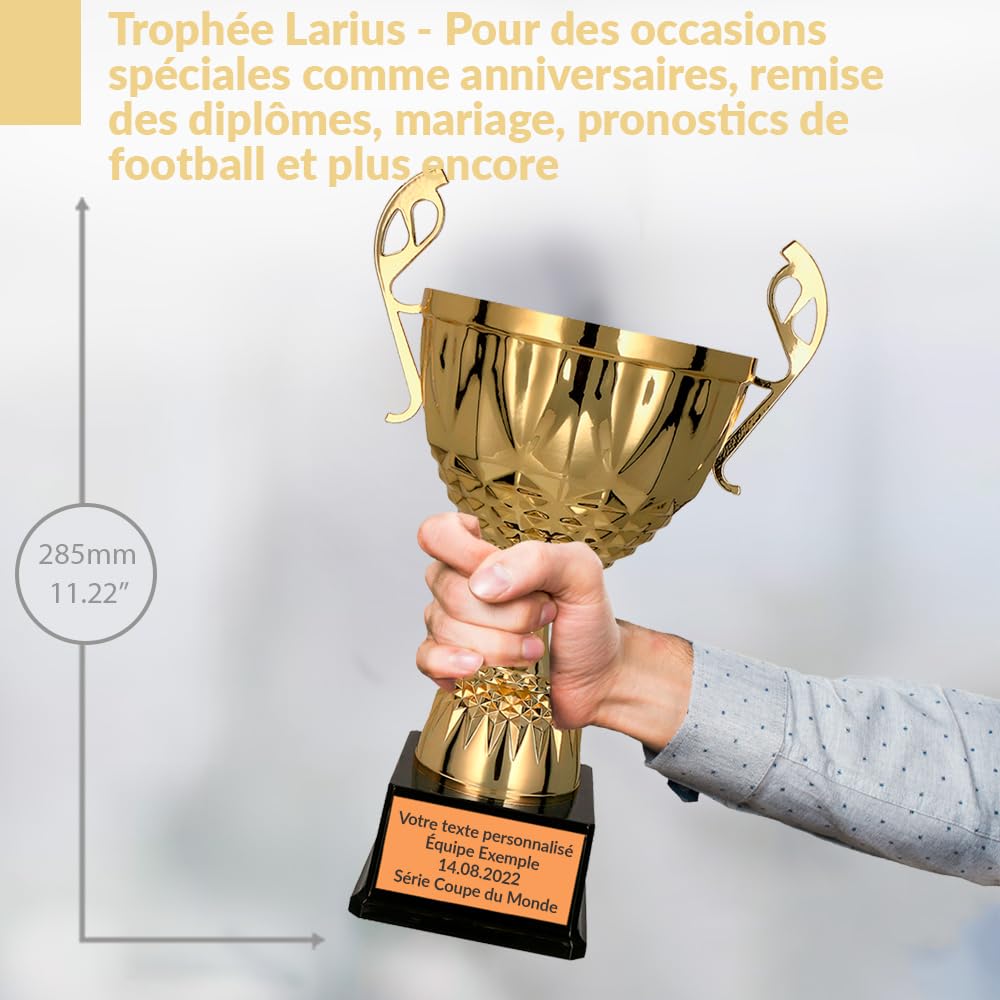 Larius Trophée en métal doré et argenté avec gravure au choix
