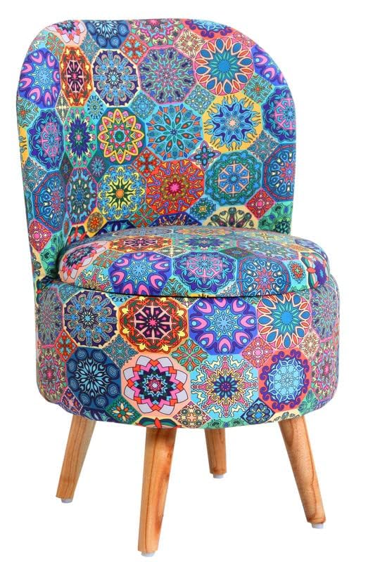 Image of Ottoman for Living Room, Velvet Round Foot Rest Stool, Wooden Legs Chair for Sitting, Ottoman for Bedroom & Makeup Room Decor | Chair (18 inchx18 inchx32 inch), Puffy (16 inchx16 inchx17 inch) | Healing Energy