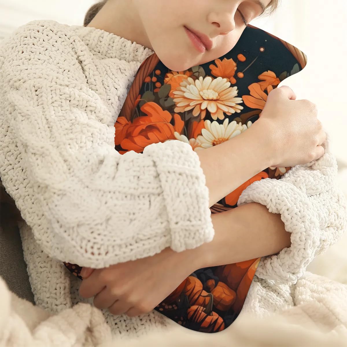 Hot Water Bottle with Soft Cover,2L Thanksgiving Day Pumpkin Hot Water Bag for Hot and Cold Compress, Hand Feet Warmer, Rubber Hot or Cold Water Bottle Halloween Christmas Decorations