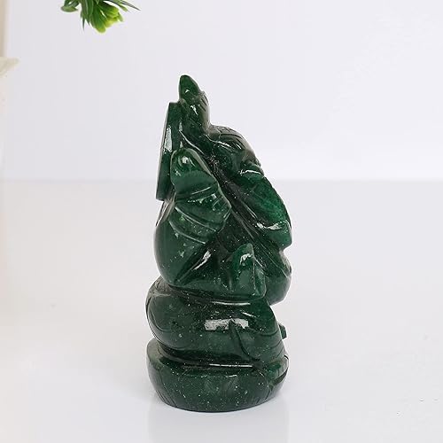 Miniatura 4 de REAL-GEMS Escultura de ídolo de jade verde Lord Ganesha tallada a mano, decorativa, curativa, Reiki, figuras de piedras preciosas artesanales