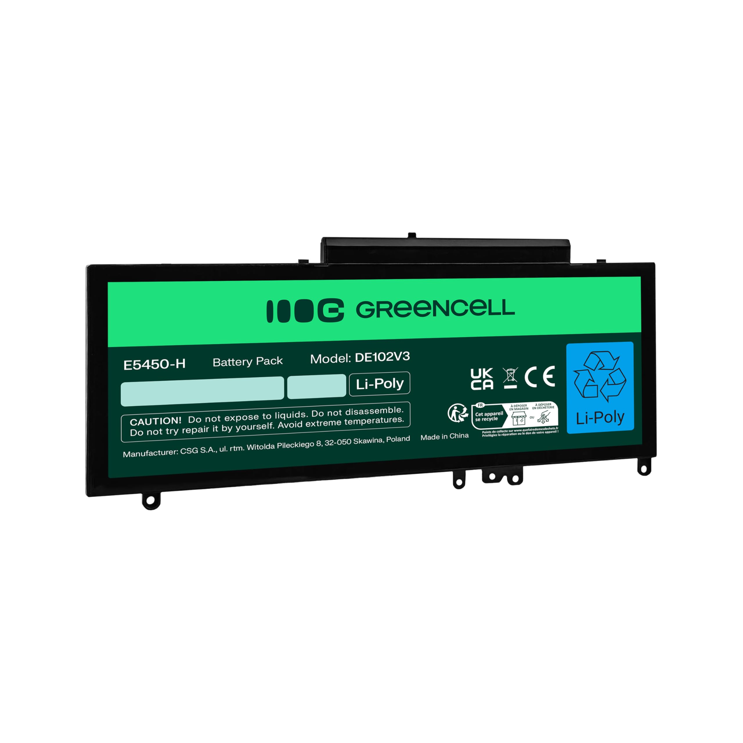Green Cell G5M10 0WYJC2 - Batteria per PC portatile Dell Latitude E5250 E5450 E5550, 6200 mAh, 7,6 V, colore: Nero