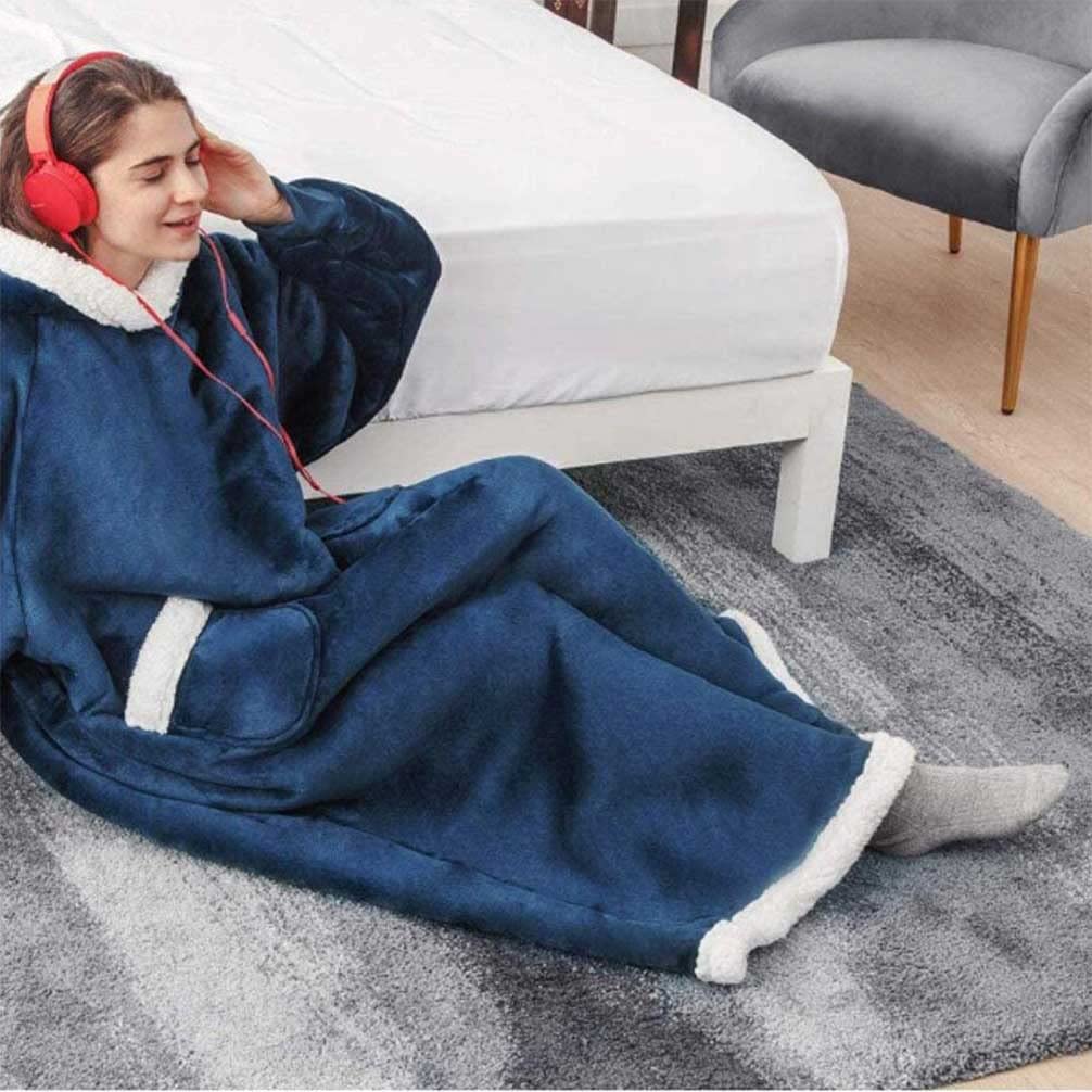 CASKIE Manta de Sudadera con Capucha de Invierno XXXL para Mujer y Hombre, Batamanta Sudadera Manta con Capucha, Blanket Hoodie de Tejido Felpa Suave con Bolsillo Frontal, Manta Bata Gigante