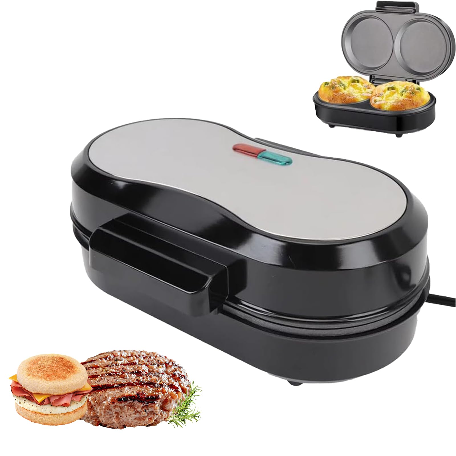 Máquina Para Tortillas De Desayuno, Máquina Antiadherente Para Doble Huevo Y Hamburguesas & Crepera Eléctrica, Gofrera Multifuncional Con Placas De Cocción Profundas Para Huevos Fritos, Hamburguesas