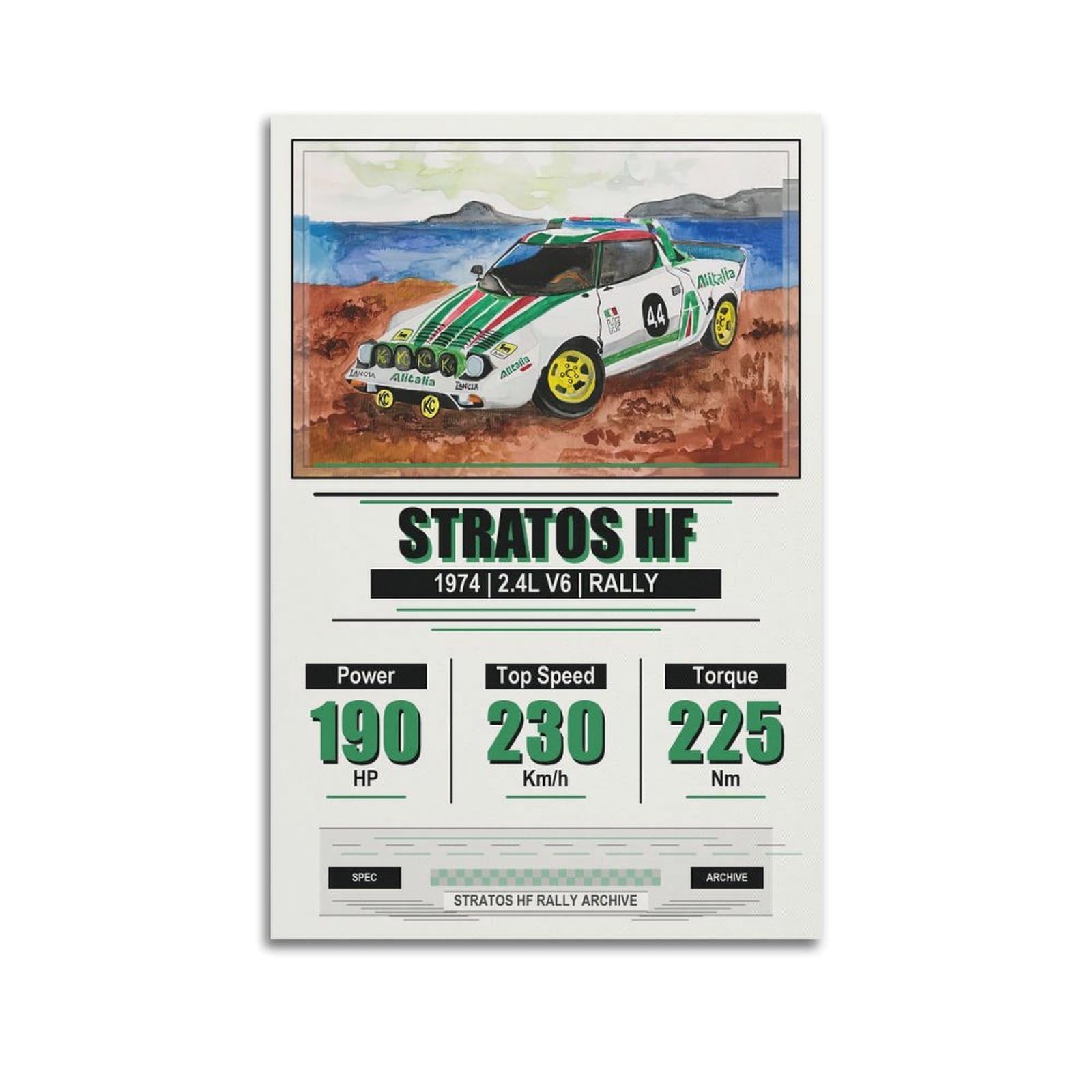 OKAHYS Italian Rally Racing Poster Stratos HF Classic Sports Car Modern Decorative Canvas Prints - Ideal Wall Art for Family, Man Cave, Game Room, Boys & Girls Bedroom 20x30inch(50x75cm)