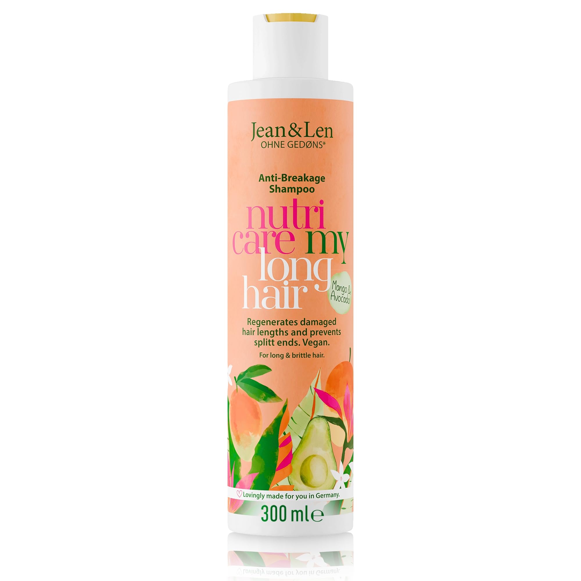 Jean & Len Nutri Care Shampoo Mango & Avocado for long damaged hair, revitalizes ends, fruity fresh mango scent