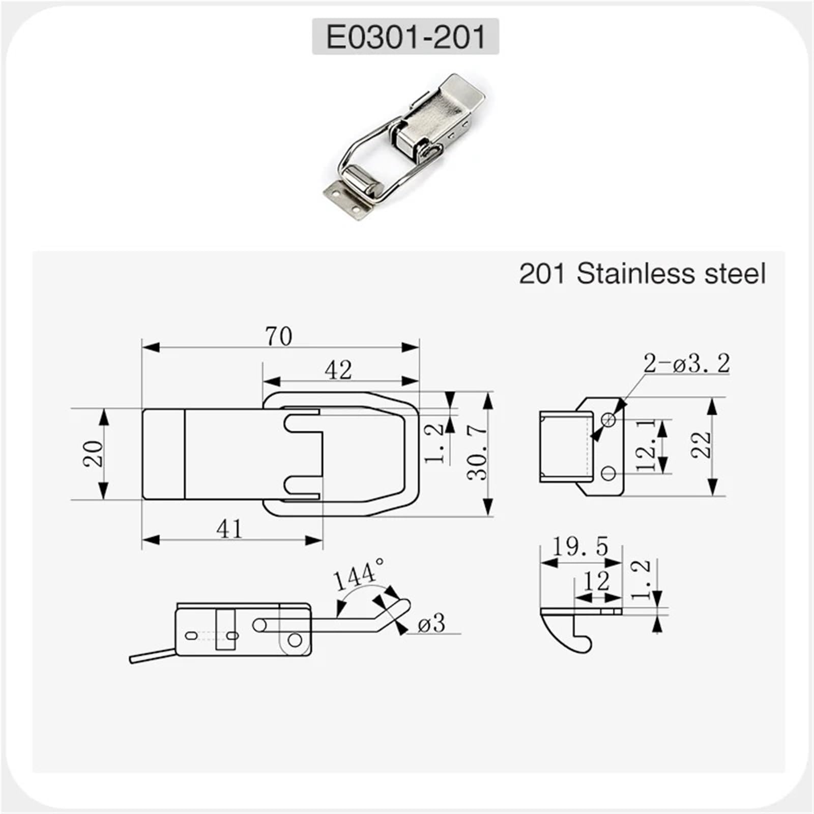 Cierre Industrial for puerta de armario, cinturón de bloqueo fuerte, hebilla de bloqueo automático de seguridad, hebilla de caja de acero inoxidable, 1 Uds.(Stainless steel)