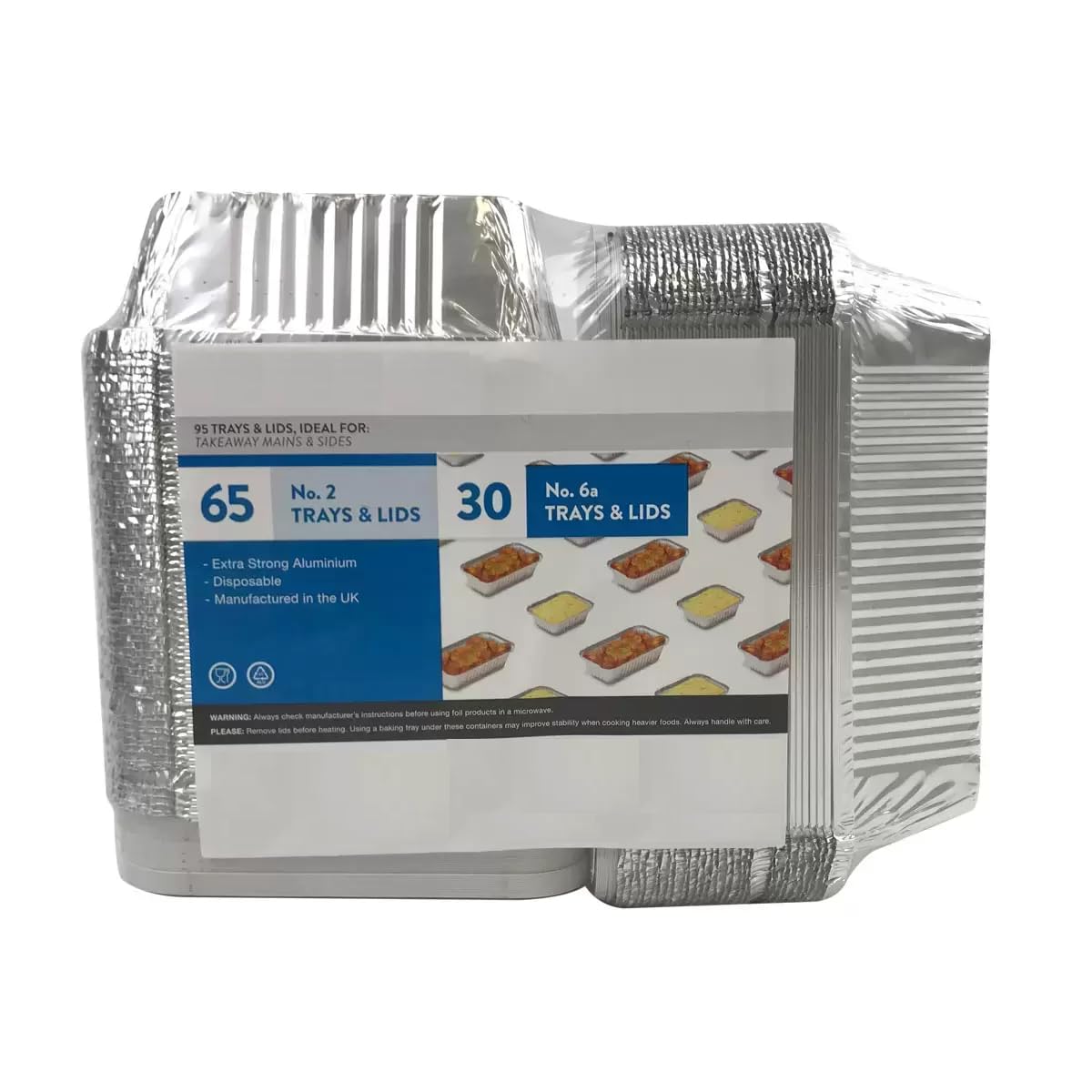 ReadySteadyServe Pack of 95 Aluminium Foil Trays with lids | 65 No.2 + 30 No.6a | Food Containers | Disposable Takeout Pans | for Meal Prep, Batch Cooking 20.5 x 11 x 5.5 cm and 14.5 x 12 x 4.5cm