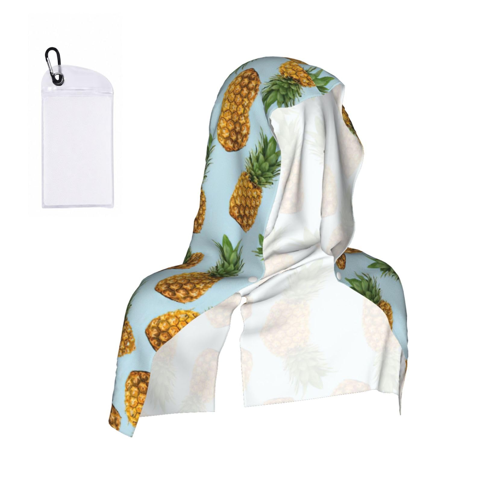 DUWAA Pineapple. Print Reusable Hoodie Cooling Neck Wrap, Hot Weather Outdoor Sports Workout Head Towel For Stay Chill