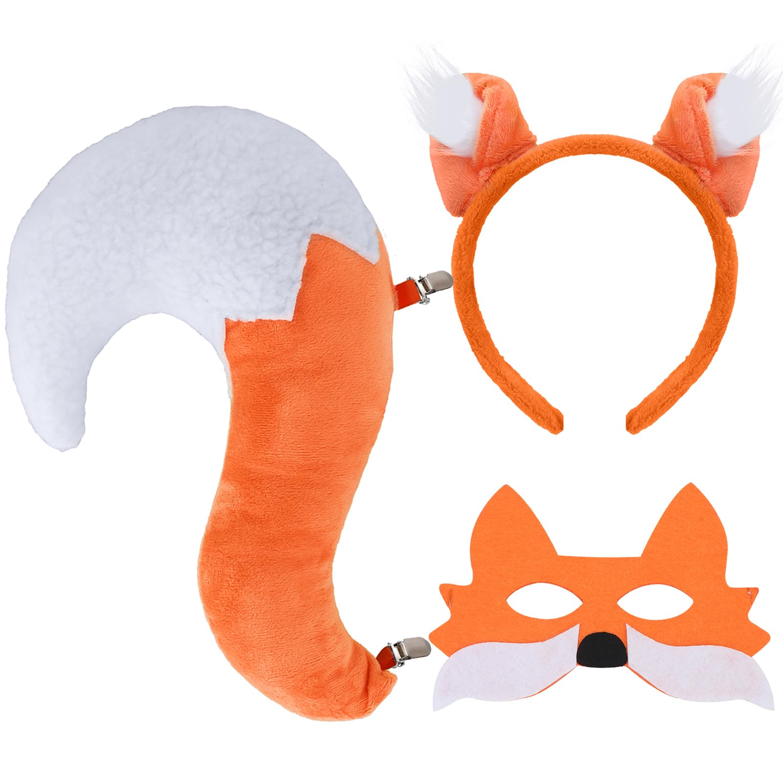 Animal Fox Costume Set, Fox Ears and Tail Set with Headband Tail and Mask for Animal Costume Cosplay World Book Day Birthday Party Accessories Halloween Costume Fancy Dress Party Supplies