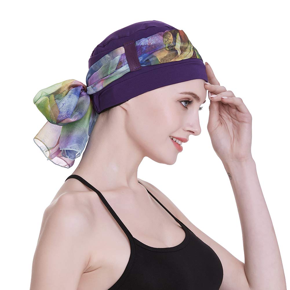 FocusCare Bonnet de chimio élégant avec foulards en soie pour bonnet de sommeil pour femmes cancéreuses