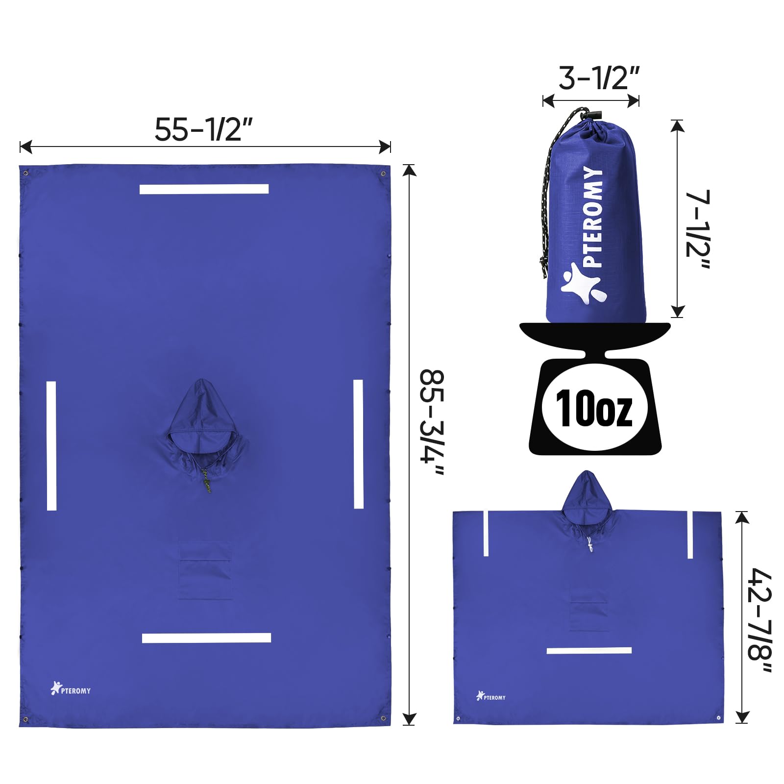 PTEROMY Poncho de lluvia con capucha para adultos con bolsillo, impermeable, ligero, unisex, para senderismo, camping, emergencia