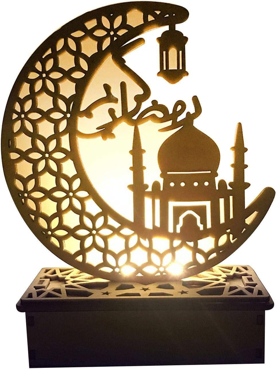 Set 3 Decorazioni In Legno Eid Mubarak – Luna, Stelle E Lanterne, Sospese O Da Tavolo, Per Ramadan E Feste Islamiche