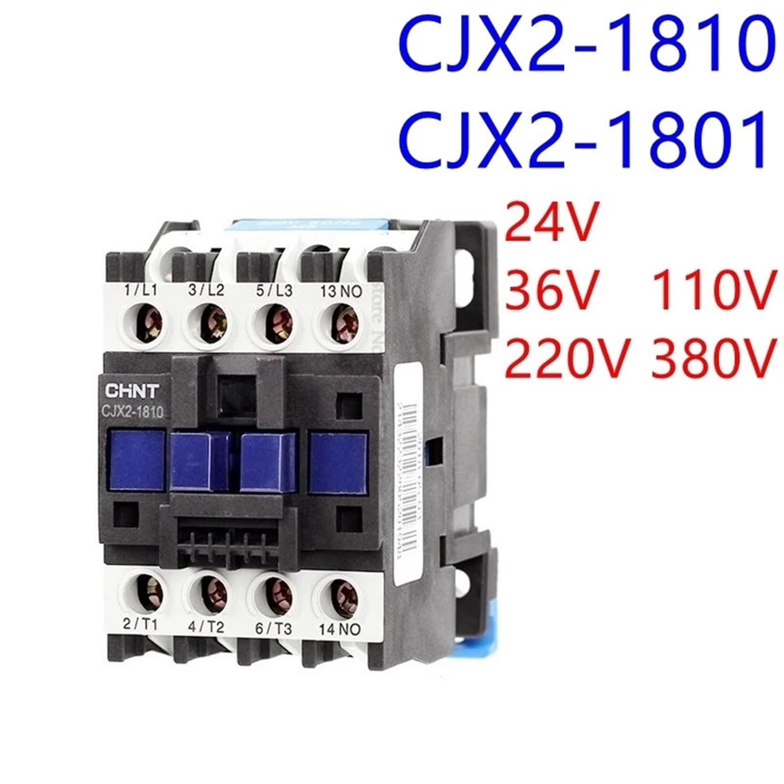 Stycznik ACLC1 CJX2-1810 18A, 3-fazowy, 3-biegunowy, bez napięcia cewki, 380 V, 220 V, 110 V, 36V, 24V, montowany na szynie Din, 3P + 1NO, normalny otwór | Stycznik(CJX2-1810,36V)