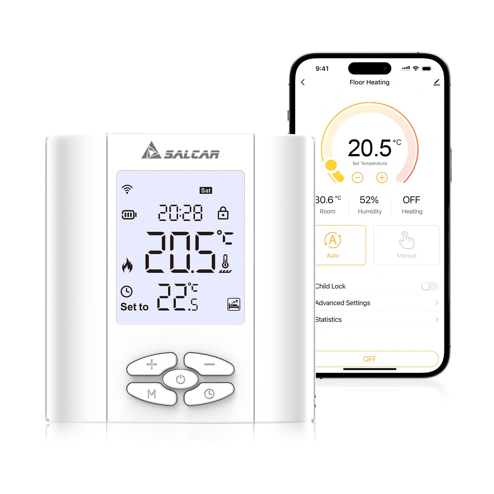 SALCAR Smart Thermostat Boiler Heating Thermostat WLAN T5W WiFi Radiator Thermostat with Humidity Tuya Programmable Wall Thermostat Intelligent WiFi Ambient Thermostat