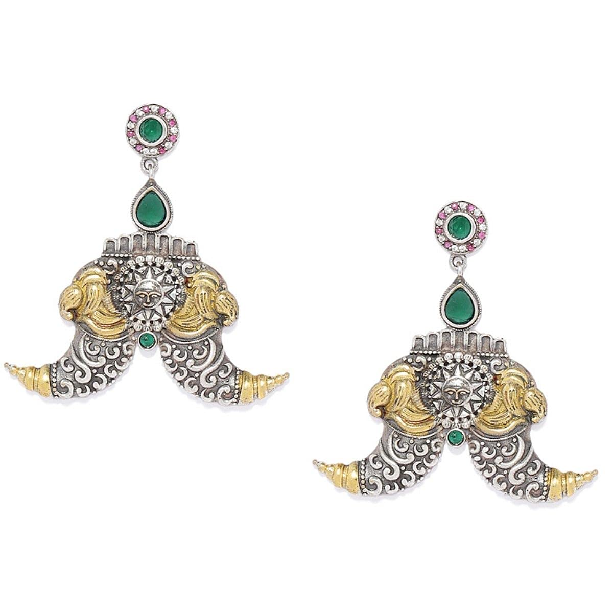 Accessher jewellery German Silver Two Tone With Emrald Stones Lion Nails Dangles Earrings for women and girls pair of 1 (B07M5GQLCC) Amazon Price History, Amazon Price Tracker