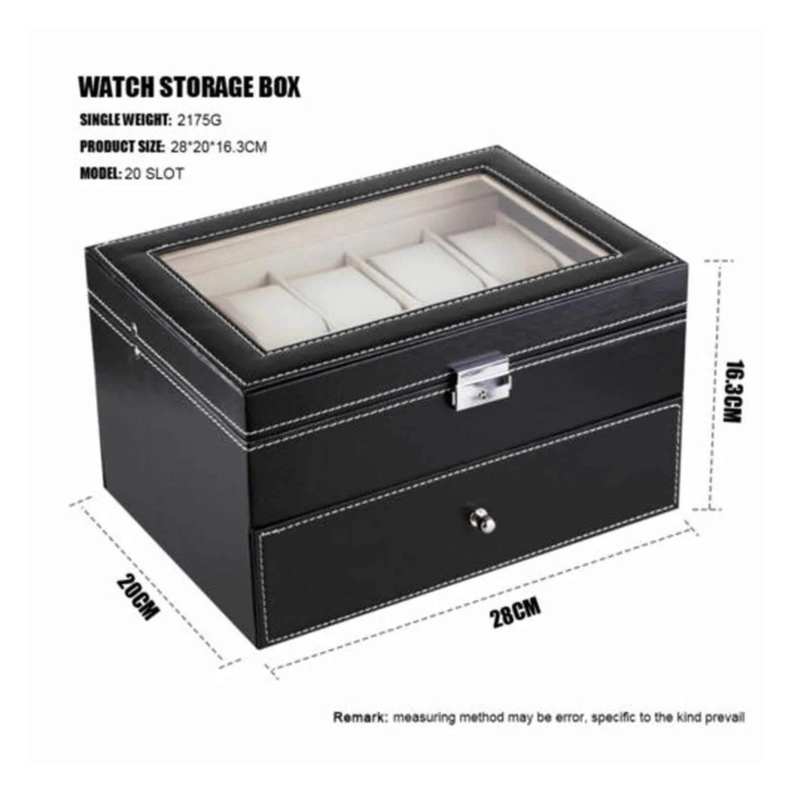 Vitrine for 20 Uhren, Uhrenbox aus PU-Leder, Organizer, Aufbewahrungsbox for Herren- und Damenkollektion, Schmuckaufbewahrung zur Aufbewahrung von Uhren