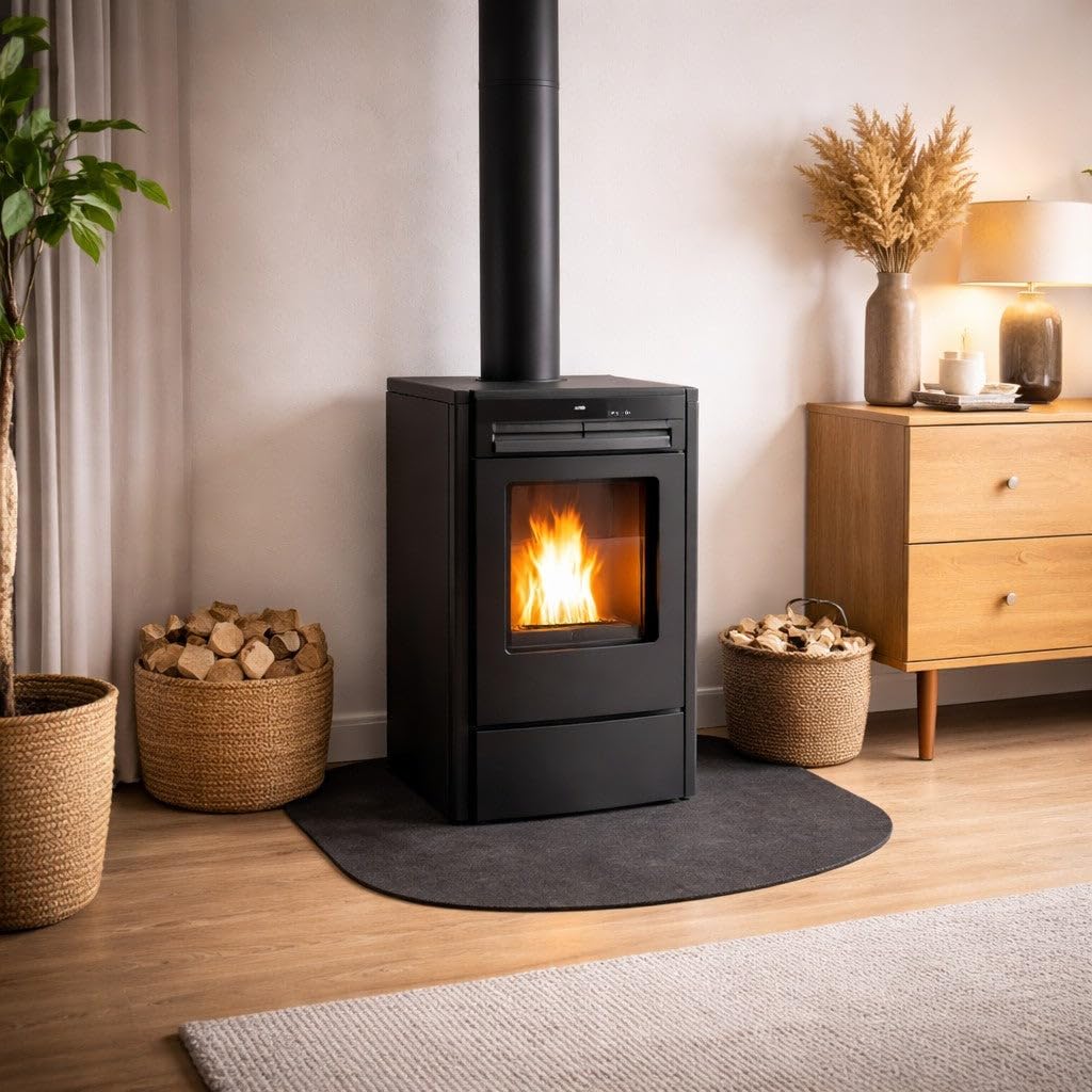 Divina Fire Plataforma protectora de suelo para estufas de leña y pellets, de acero, 90 x 80 cm