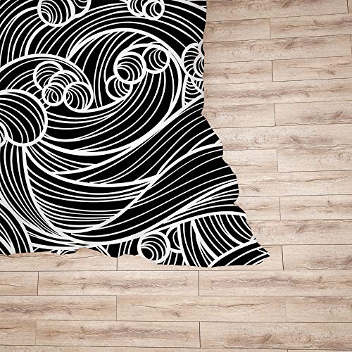 Housse de couette lit simple noir polyester avec taie d'oreiller motif vagues - 6