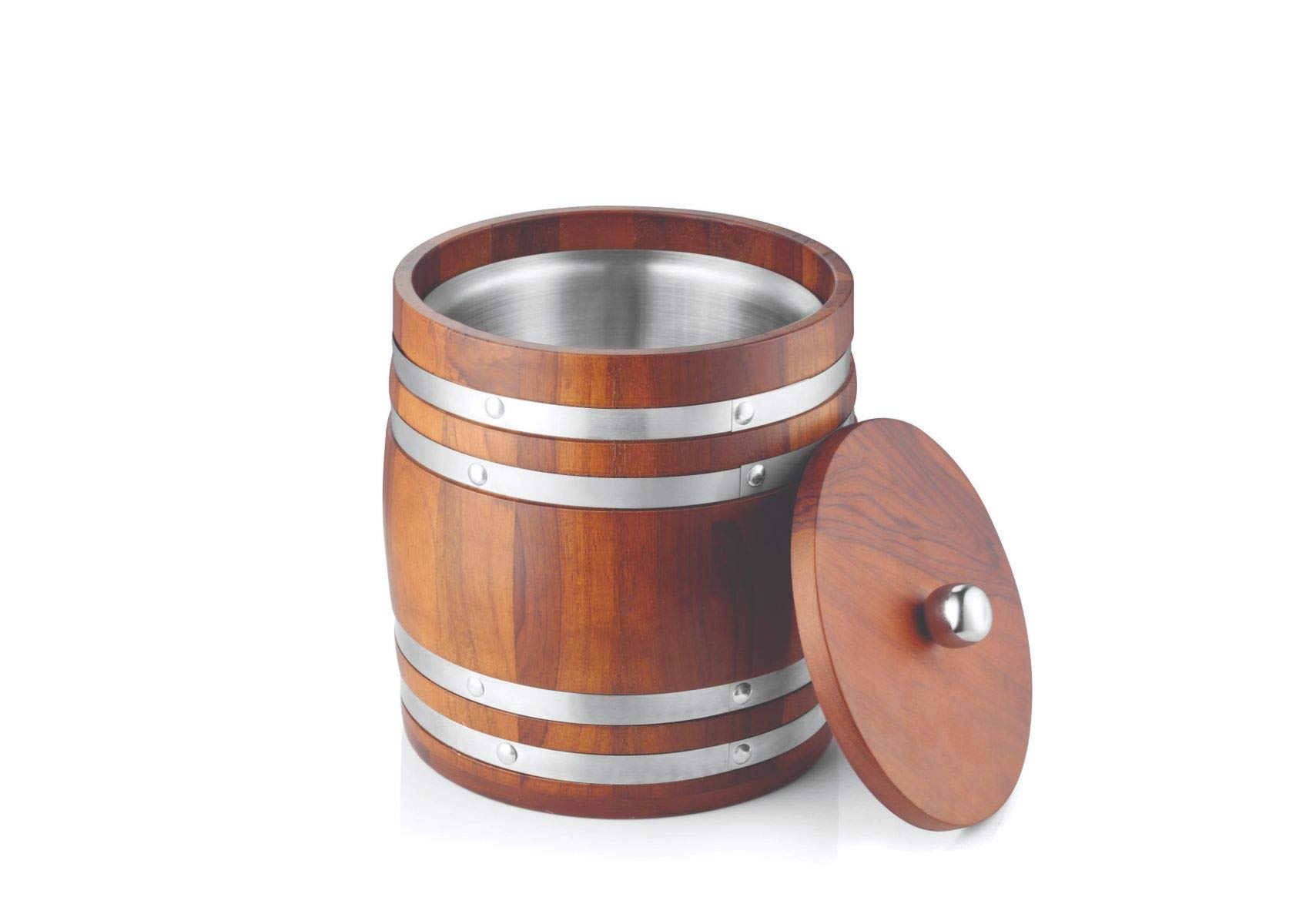 FnS Wooden Finish Food Safe Stainless Steel Ice Bucket for Home & Bar (1 Wooden Ice Bucket)-image-10