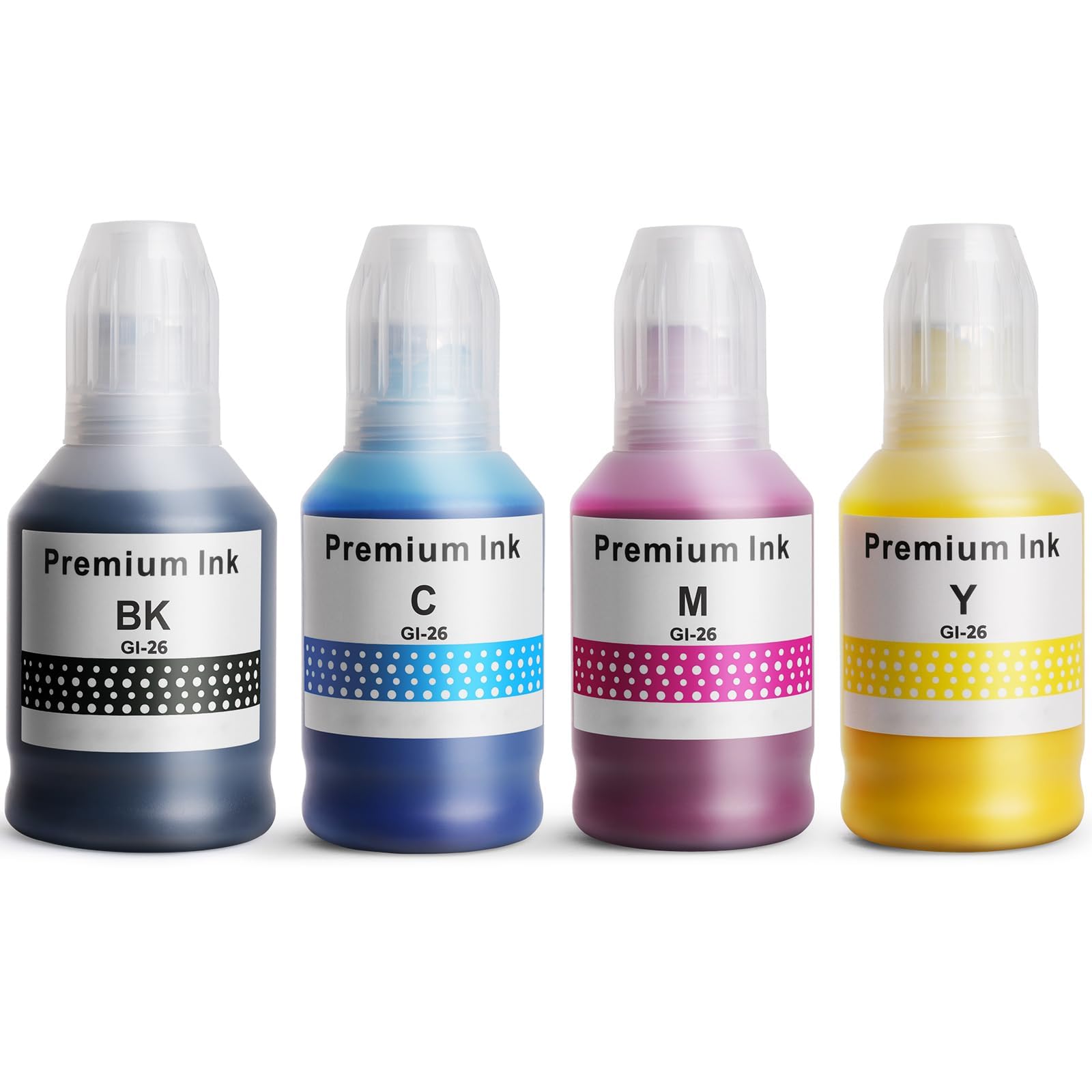 Universal Bottled Dye Ink, BK 175ml,C,M,Y 135ml - Ink Refill Bottles Set, Compatible with Dye-Based for MegaTank Printers, GI-20, GI-21,GI-290 - G3270