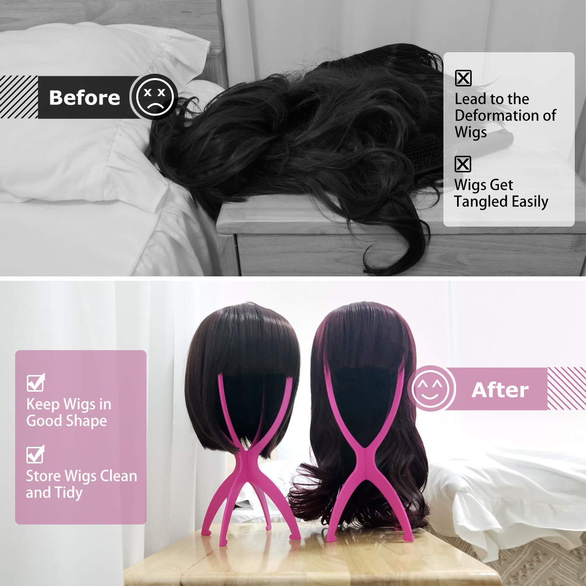 Deamlover Wig Holder Stand, Plastic Wig Stand, Collapsible Wig Stand for Wigs, 1 Pack