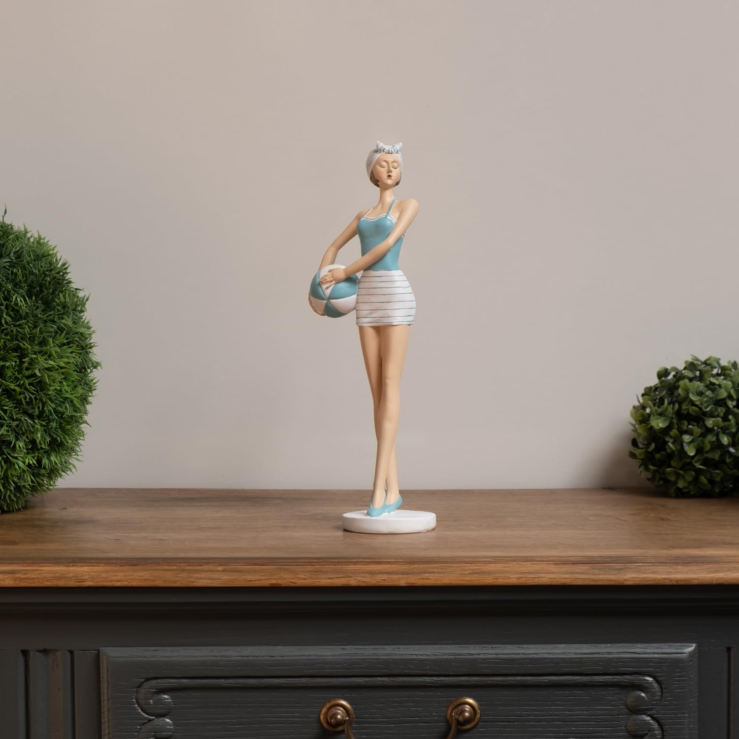 Dekofigur Dame Im Retro Badeanzug - Vintage Strandfigur 24cm Polyresin