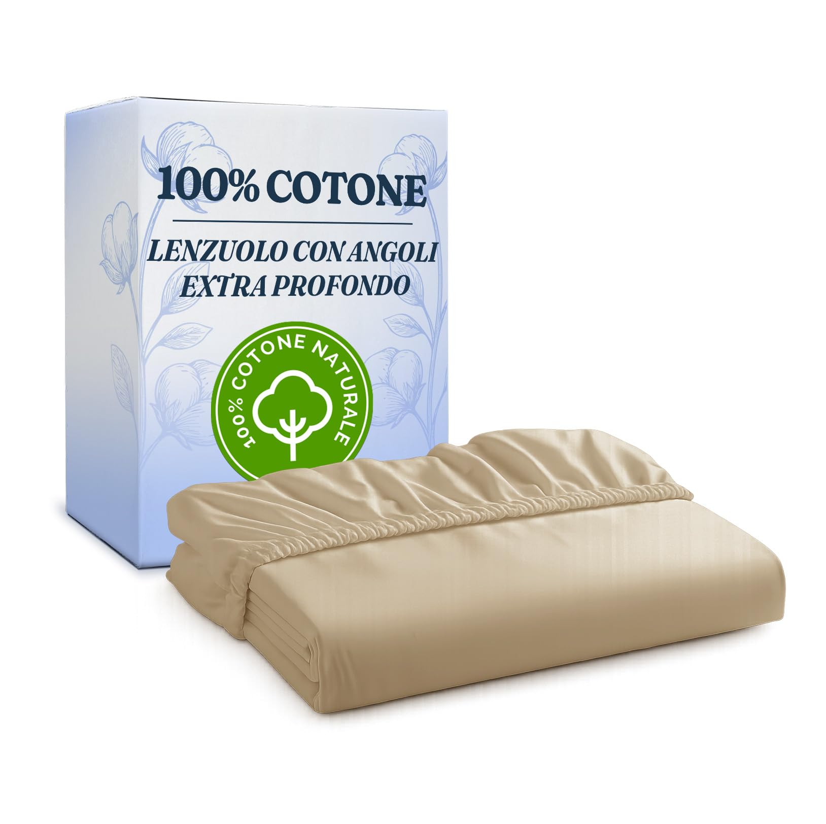 Lenzuolo con angoli 200x200cm - 100% cotone per materassi fino a 40 cm di altezza - Cotone premium 400 fili - Adatto anche per letti a molle - Confezione singola - Certificato OEKO-TEX - Crema