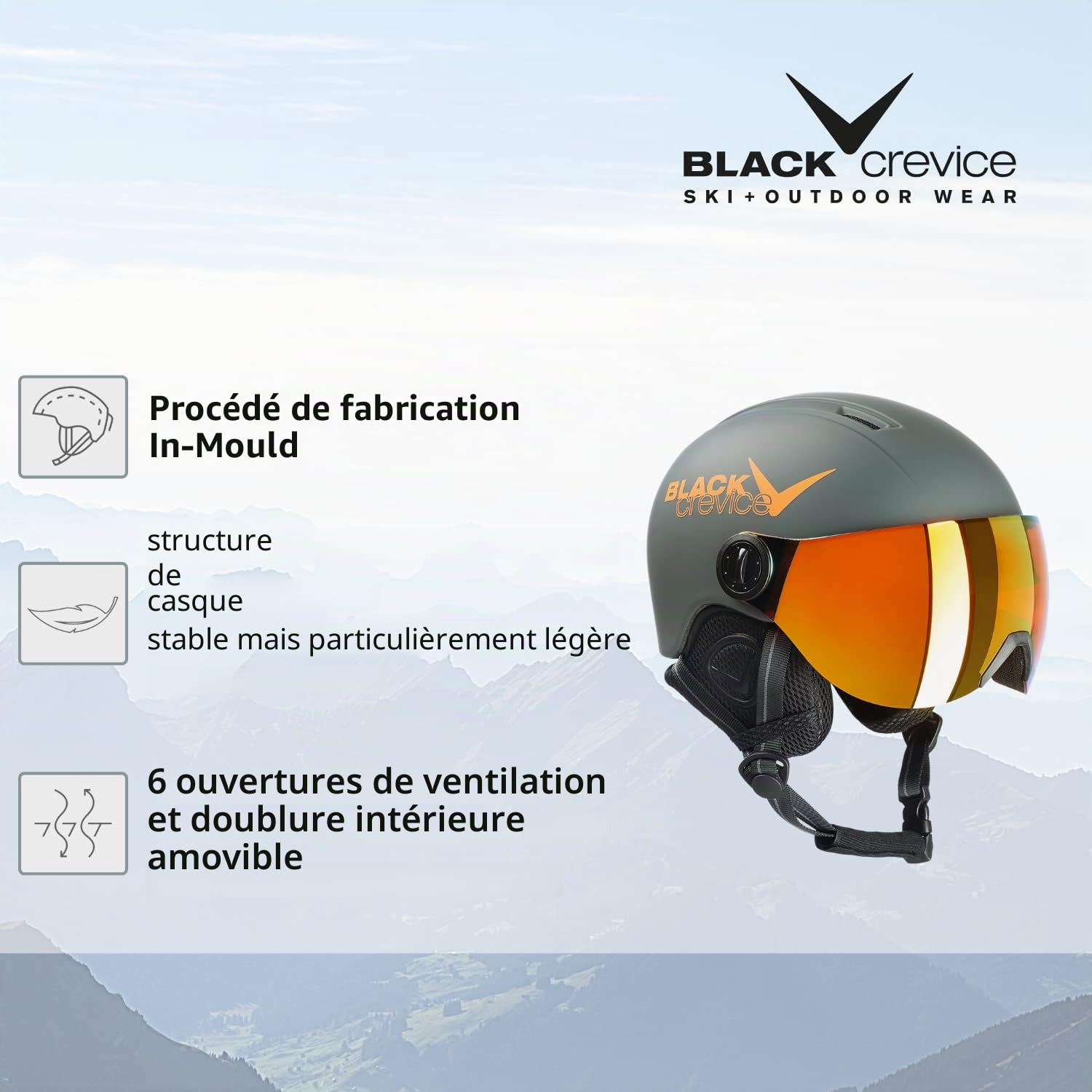 Black Crevice Casque de Ski Leogang pour Enfant - Unisexe