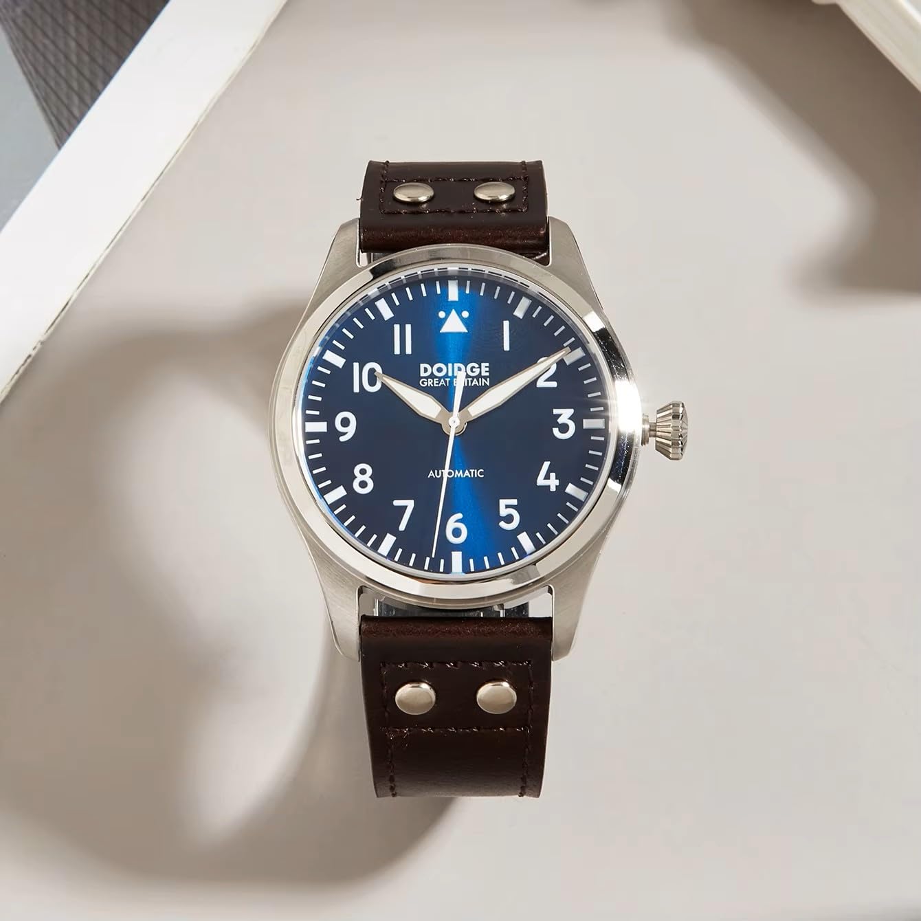 Boyarca Big Pilot Watch Japan NH35 Automatikwerk Flieger Mechanische Herren Armbanduhr Saphirglas Edelstahlgehäuse Echtes Lederband Leuchtend Wasserdicht Uhren