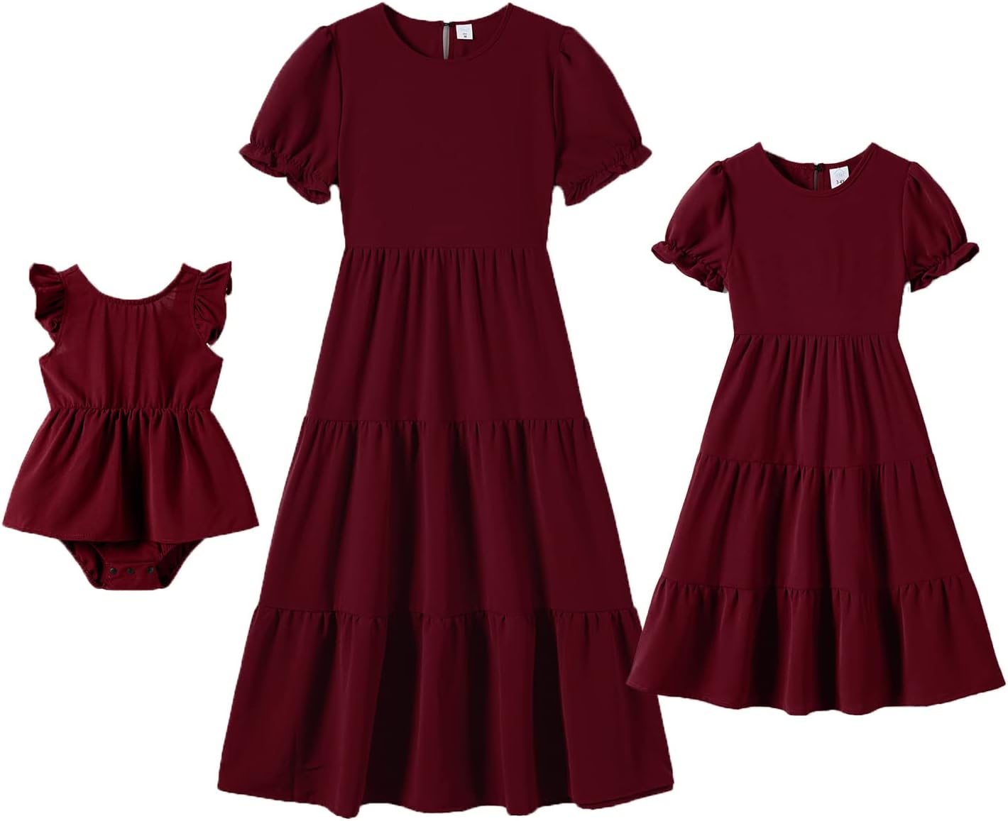 IFFEIMommy and Me Dresses Summer Casual Boho Matching Outfits Ruffle Puff Sleeve High Waist Midi Beach Maxi Dress