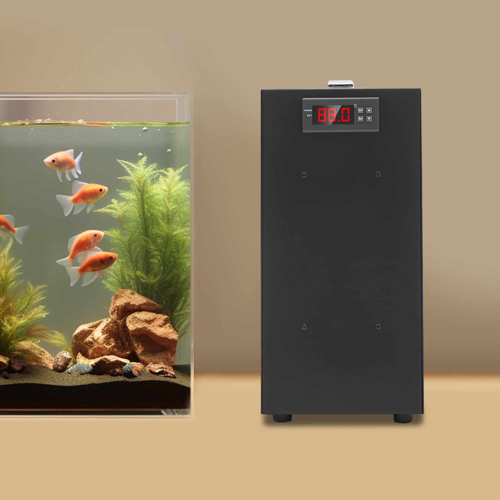Radiatore per acquario, 40 l, sistema di raffreddamento per acquario, 150 W, con display LCD per acquario, erba di pesce, corallo