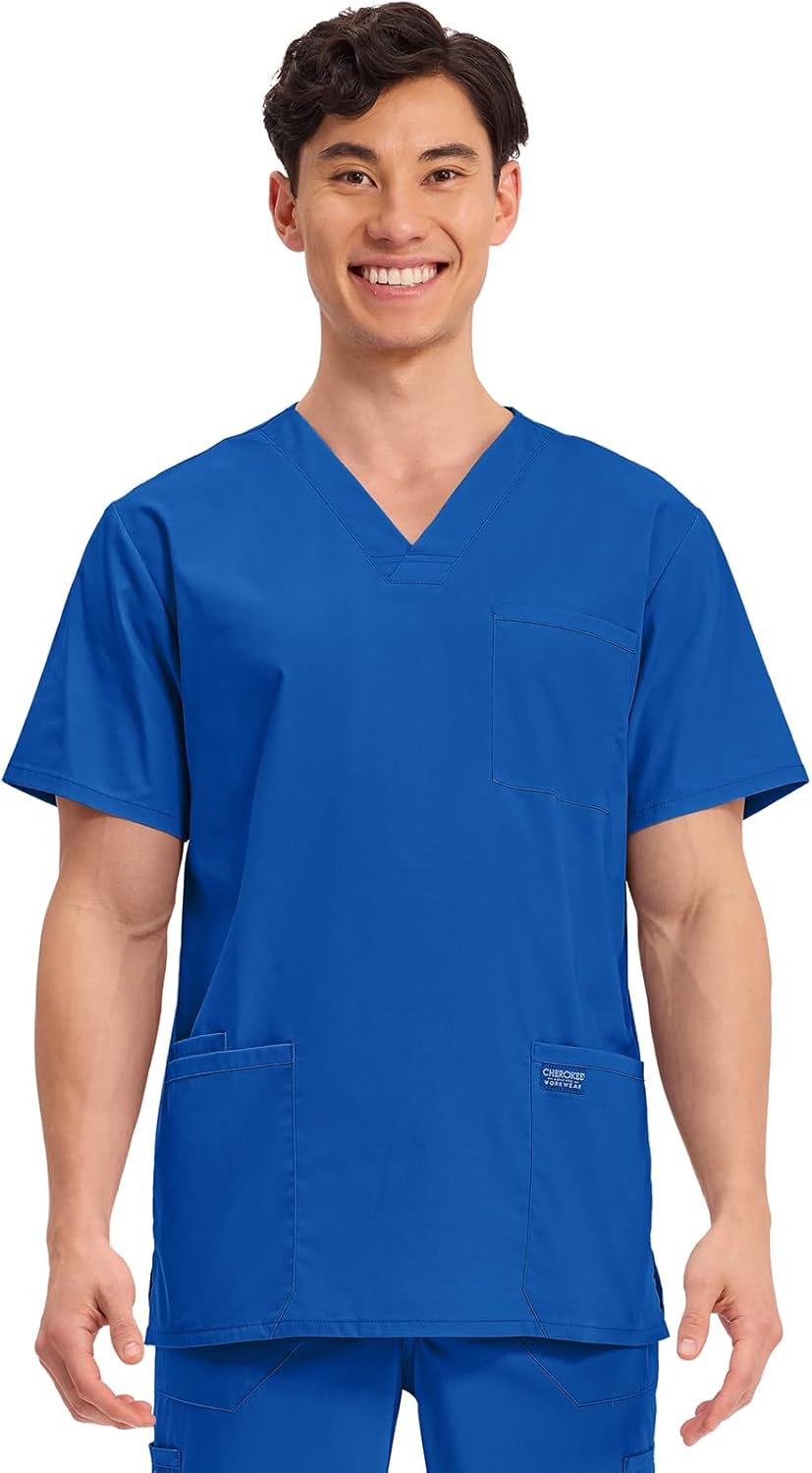Cherokee Men's V-Neck Scrub Top with 4 Pockets