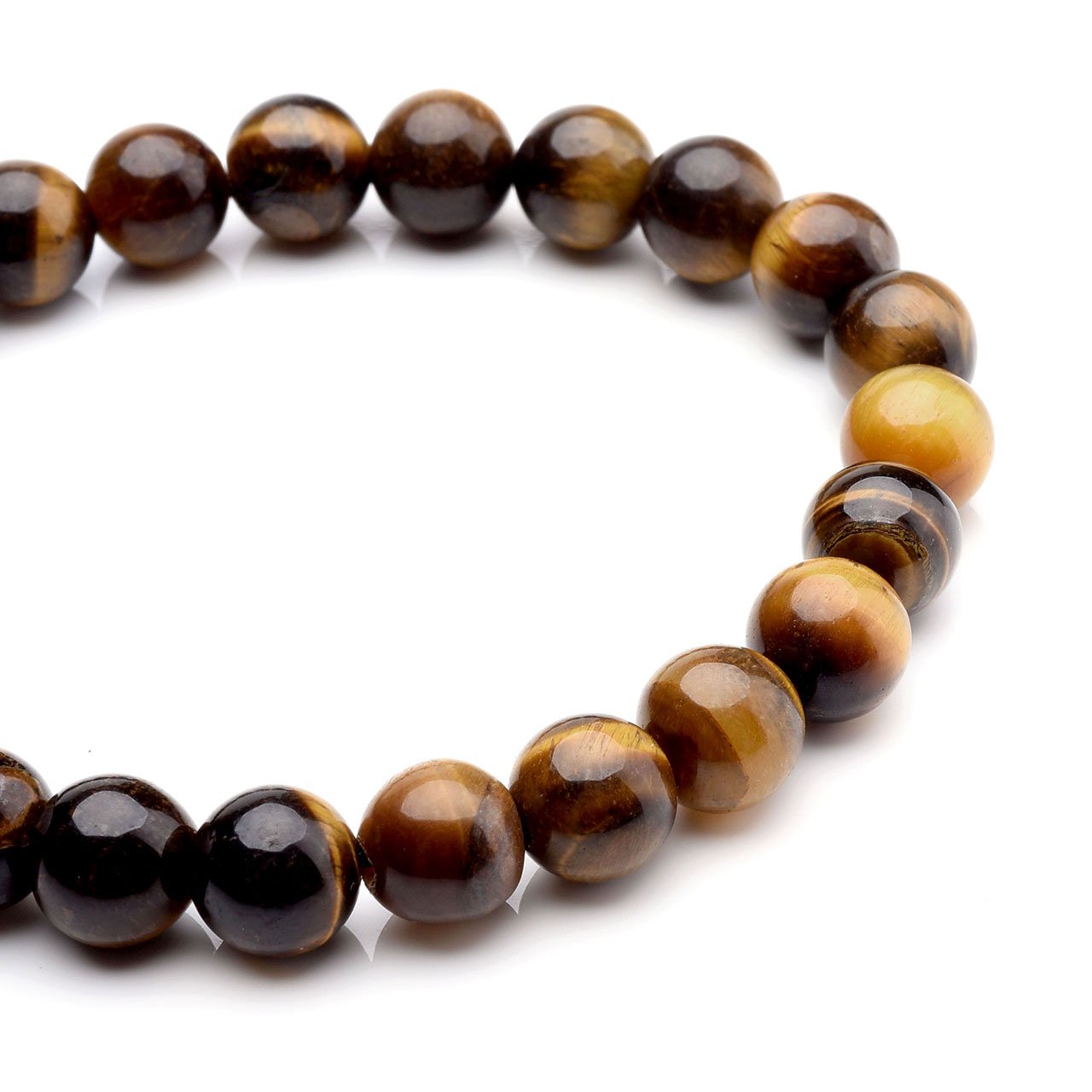 LYGBAOFUL Pulseras de cuentas elásticas de cristal de energía curativa con piedras preciosas de ojo de tigre amarillo natural de 8 mm, macramé hecho a mano ajustable para hombres y mujeres, regalos de