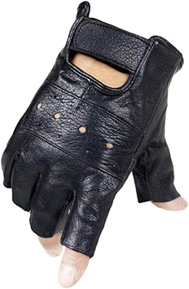Long Keeper Fingerless Genuine Leather Gloves for Men Half Finger Driving Sport Gloves Black - Image 2
