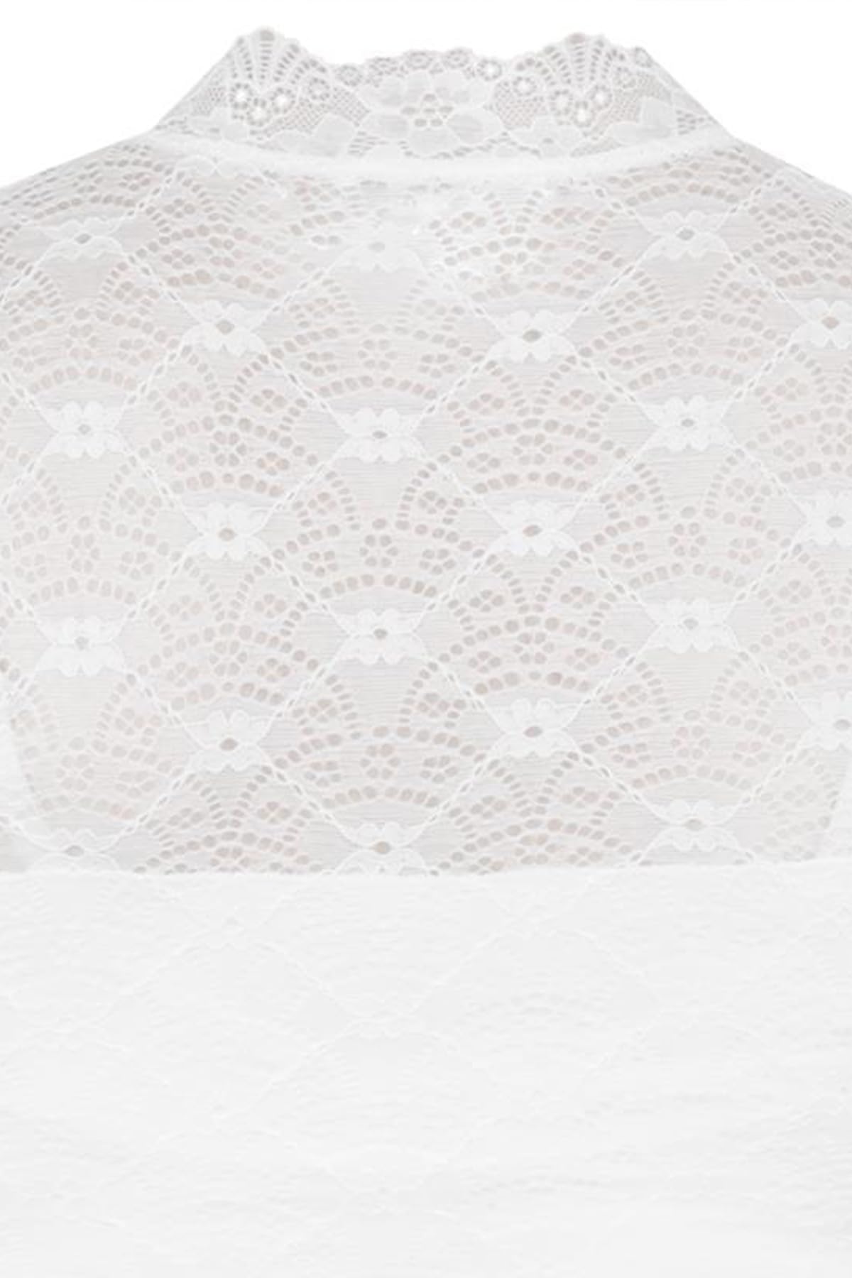 MarJo Damen Dirndlbody Hallerndorf Halbarm in Offwhite – Eleganter Body mit Stehkragen, tropfenförmigem Ausschnitt & perlenartiger Knopfschließe – Ideal für Trachten, Oktoberfest & festliche Anlässe