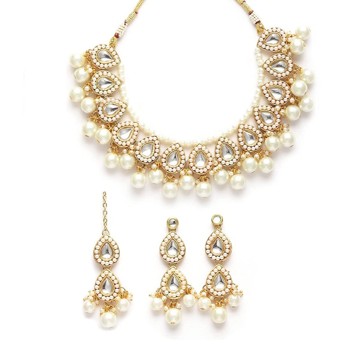 OOMPH Jewellery Gold Kundan & Pearls Jadau Ethnic Choker Necklace Set with Drop Earrings & Maangtikka For Women & Girls Stylish Latest (NEDP25_AMR1) (B0BJFC2LRS) Amazon Price History, Amazon Price Tracker
