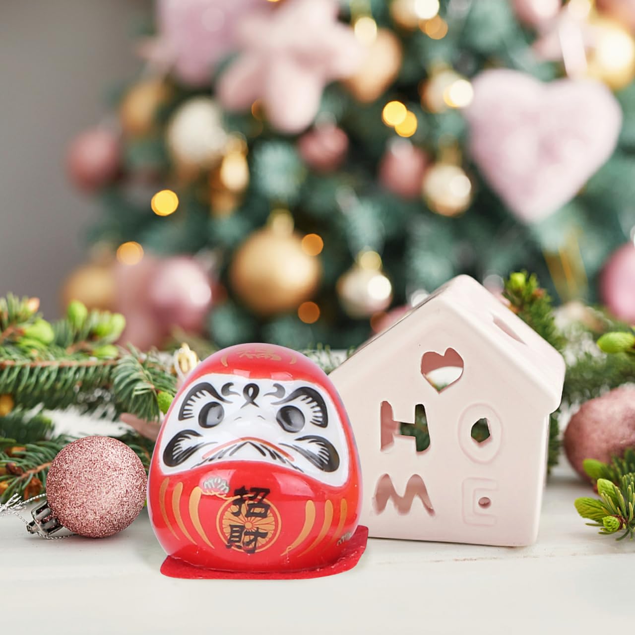PRETYZOOM Set di 5 Bambole Darum Giapponesi in Ceramica - Soprammobili Tradizionali Miniatura per Decorazione Casa