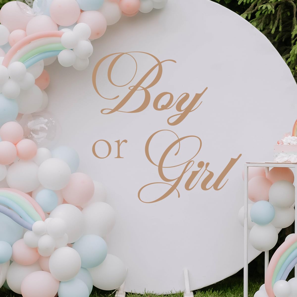 Calcomanías de niño o niña, revelación de género, baby shower, fiesta de baby shower, letrero de bienvenida dorado, calcomanías de bienvenida para arco, telón de fondo, calcomanías de arco de globos