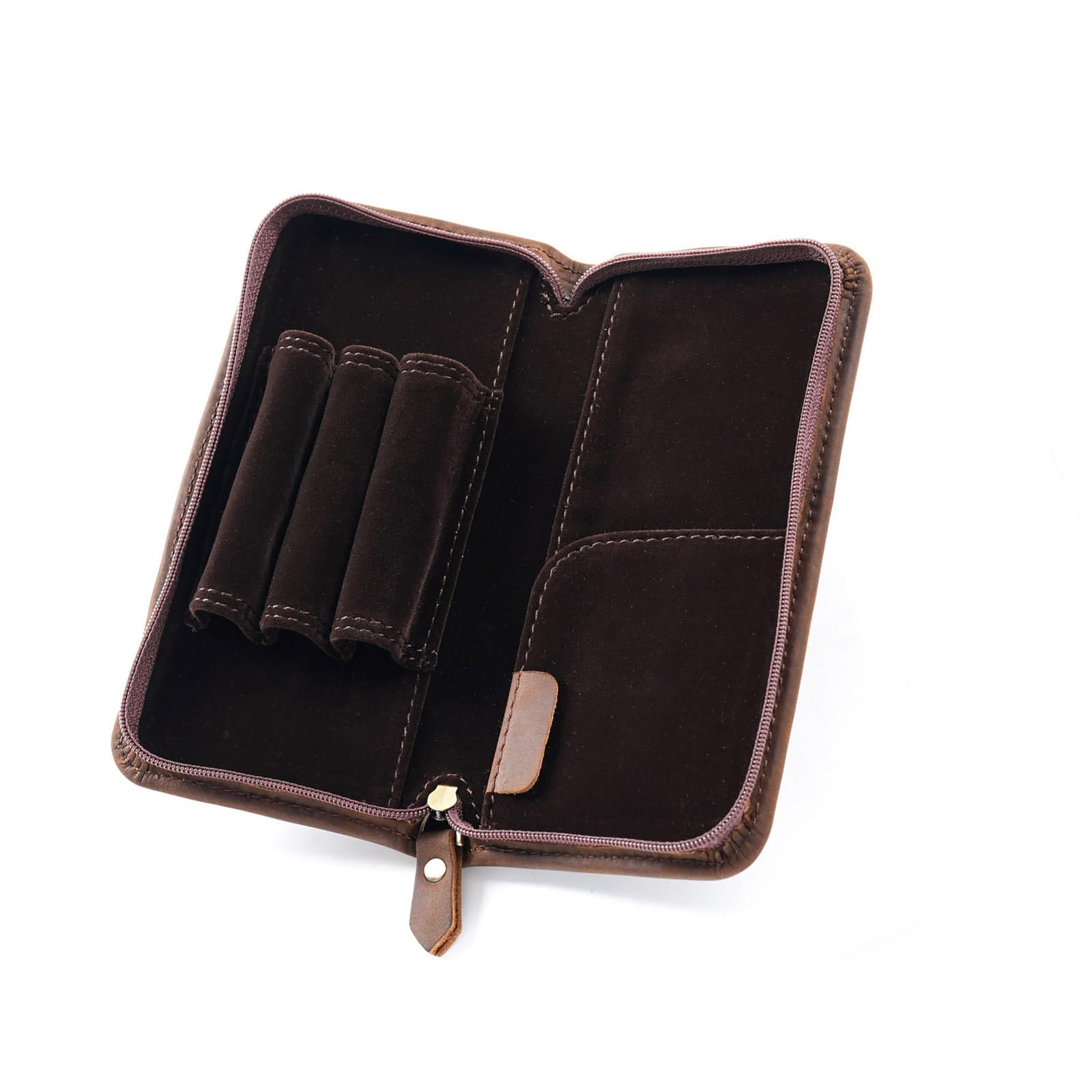 Estuche de cuero para pluma estilográfica con 3 ranuras divididas, gran capacidad, bolsa de papelería, suministros escolares y de oficina, Color café