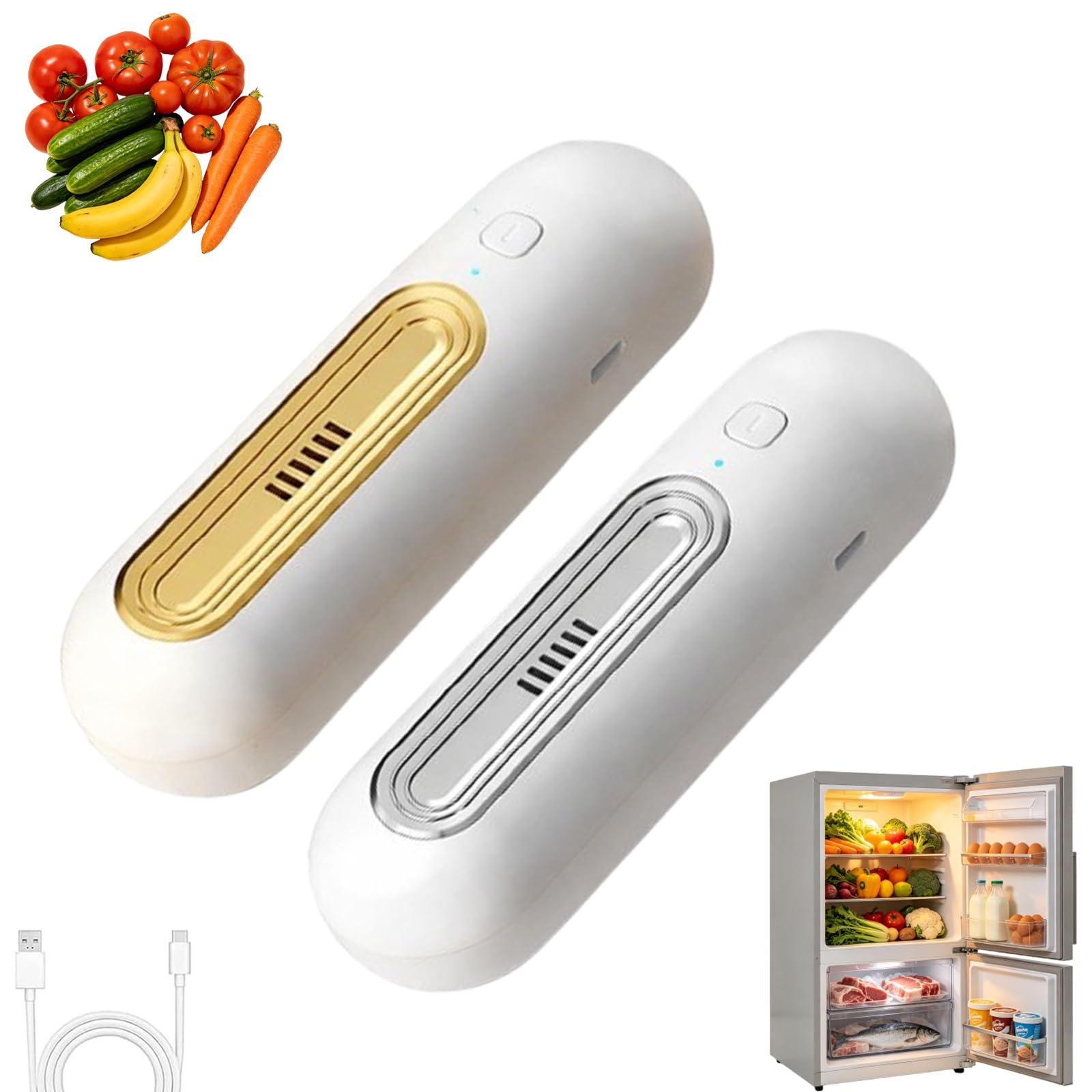 2 Stück Ozoori KüHlschrank Deodorierer USB, Wiederaufladbarer Ozoori für Kühlschrank, 2 Modi Geruchsneutralisierer Ozongenerator für Kühlfach Gefrierschrank Schließfach Auto (2 Stück-C)