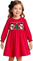 Vestido infantil de Natal de manga comprida casual de jérsei de algodão com aplique 2-7 anos