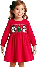 Vestido infantil de Natal de manga comprida casual de jérsei de algodão com aplique 2-7 anos