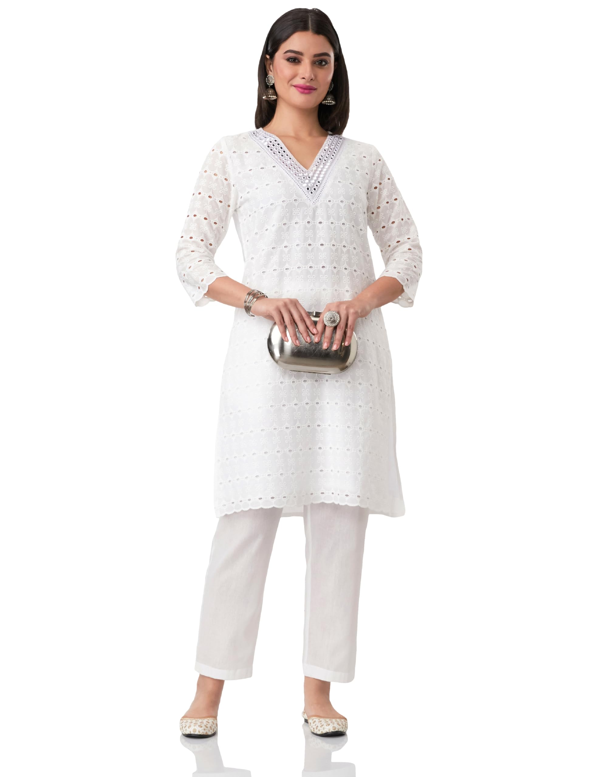 amazon brand - myx Womens Schiffli Embroidery Kurta Pant Co-Ord Set-picture-37