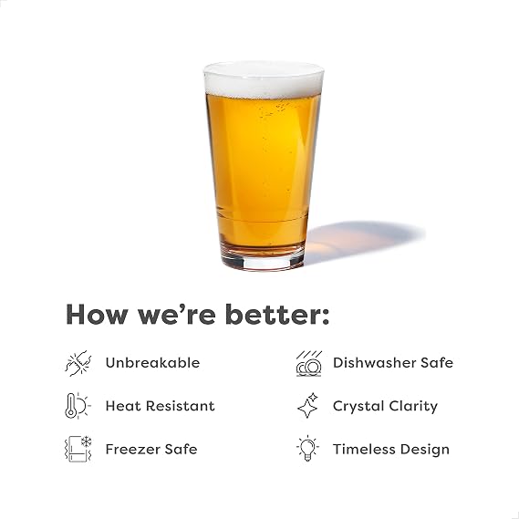 TOSSWARE REZERVE 16 oz 4'lü Bira Seti, Üstün Kalite, Tritan Bulaşık Makinesinde Yıkanabilir ve Isıya Dayanıklı Kırılmaz Plastik Bira Bardakları, Şeffaf