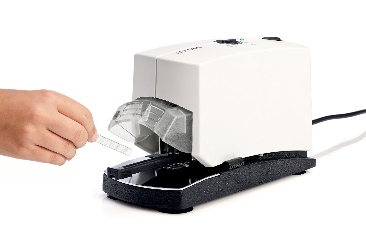Novus B100EL Agrafeuse électrique de bureau en métal et plastique (Gris) (Import Allemagne) | Profondeur de gorge 5–50 mm, force réglable, chargement par bouton-poussoir, 210 agrafes incluses