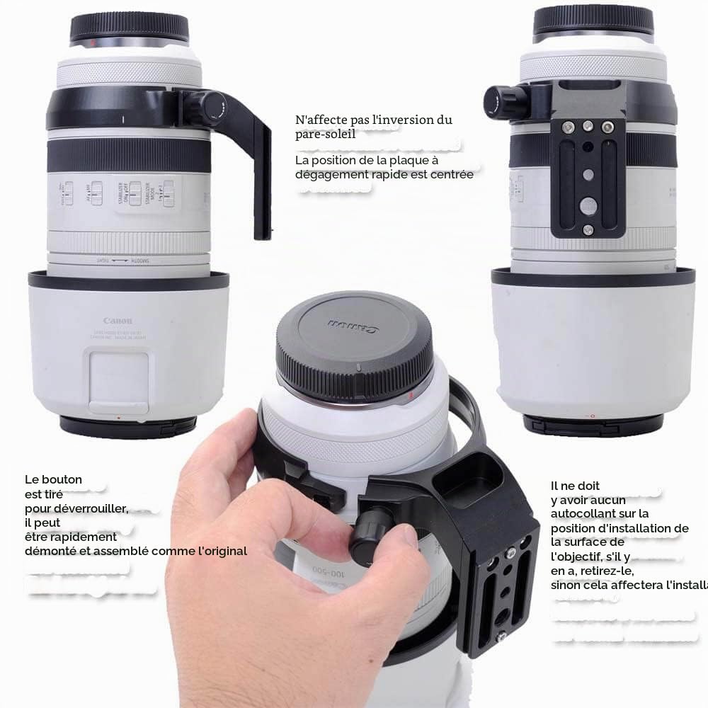 iShoot Bague de montage en métal pour trépied compatible avec Canon RF 100-500 mm f/4.5-7.1L IS USM, support d'objectif inférieur est Arca-Swiss Fit à dégagement rapide avec rainure à queue d'aronde