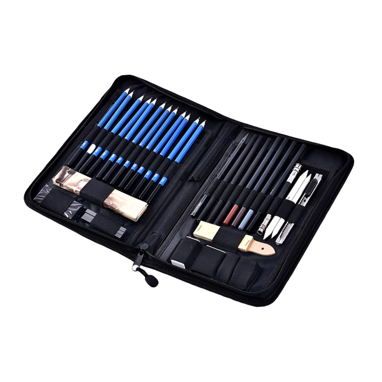 NUOBESTY 40pezzi Kit Di Disegno Professionale Custodia Cerniera Set Di Matite in Legno e Cancelleria Per Artisti Adulti e Ragazza Completo Per Schizzi e Disegno Scuola