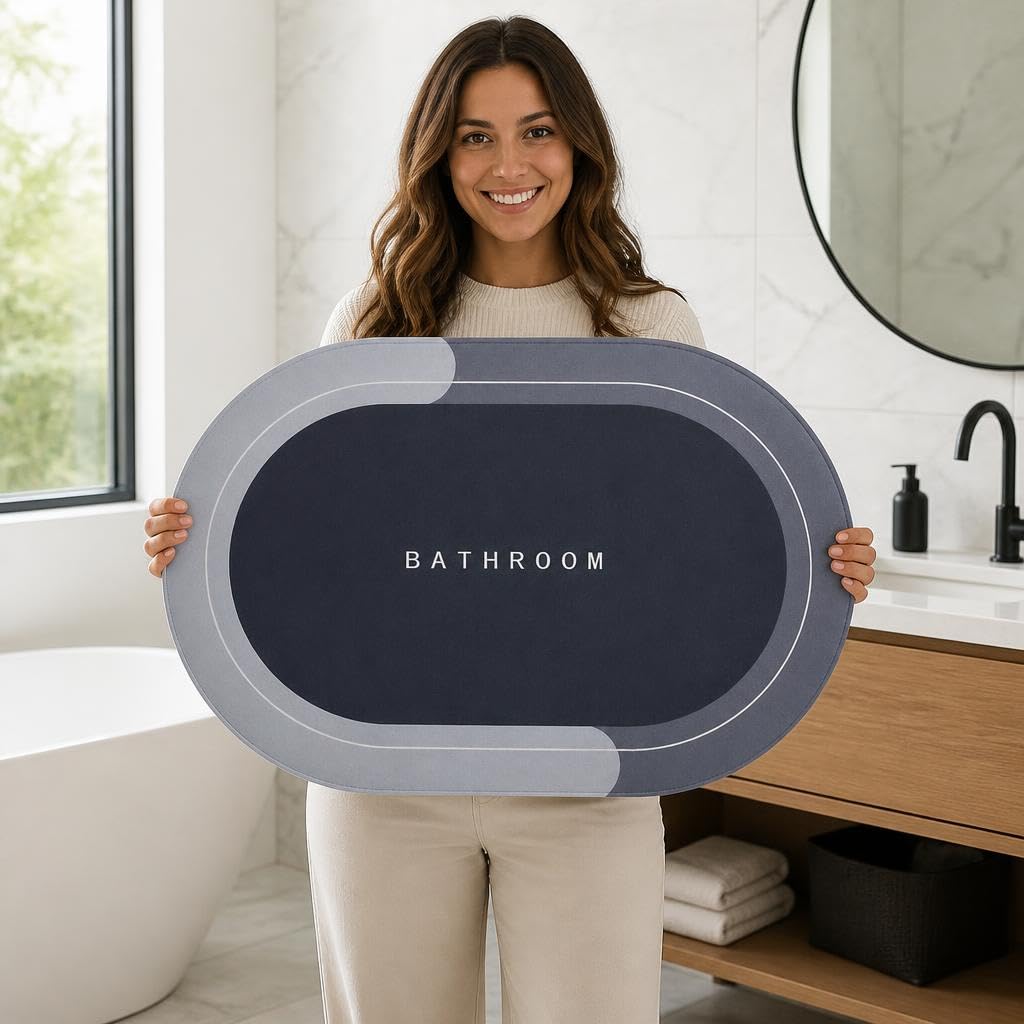 Madam Goverdi Kolay Kuruyan Banyo Paspası duştan sonra ıslak zeminlerde kaymayı önleyerek banyonuzu temiz tutan su emici oval mat 58x37 cm
