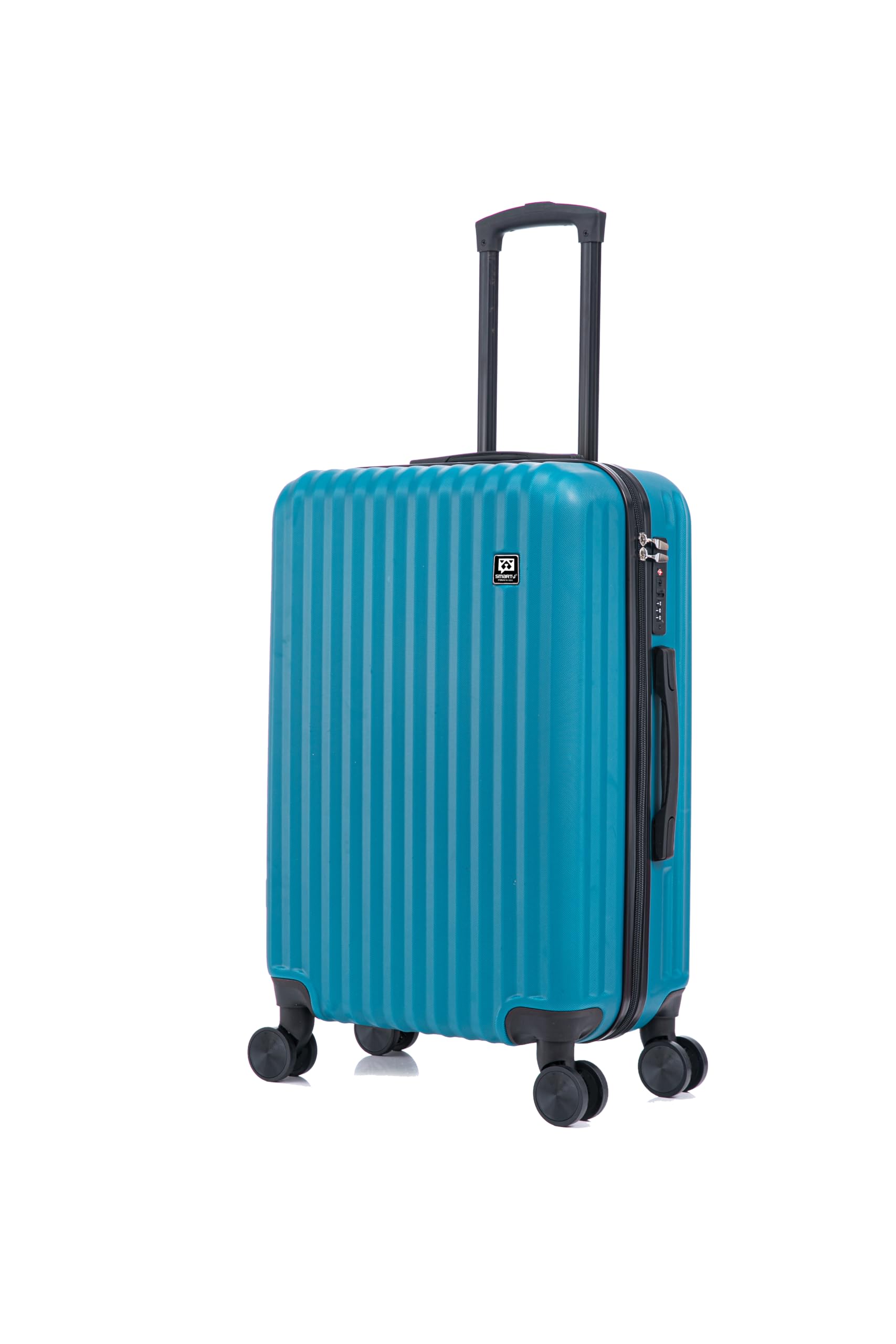 SMART-J Zestaw 3 walizek z twardym bagażem Tris (20"/24"/28") - bagaż podróżny z zamknięciem TSA, 4 kółka obrotowe, odporna na zarysowania powłoka ABS, lekka i wytrzymała, przezroczysty, Turchese (20